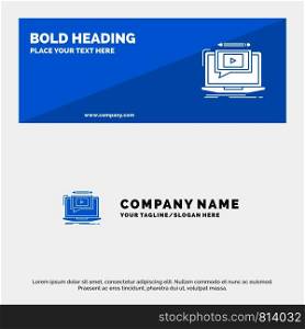 Laptop, Player, Screen, Tutorial, Video SOlid Icon Website Banner and Business Logo Template