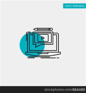 Laptop, Player, Screen, Tutorial, Video turquoise highlight circle point Vector icon