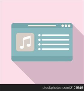 Laptop playlist icon flat vector. Music audio. Listen playlist. Laptop playlist icon flat vector. Music audio
