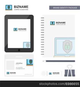 Laptop protected Business Logo, Tab App, Diary PVC Employee Card and USB Brand Stationary Package Design Vector Template