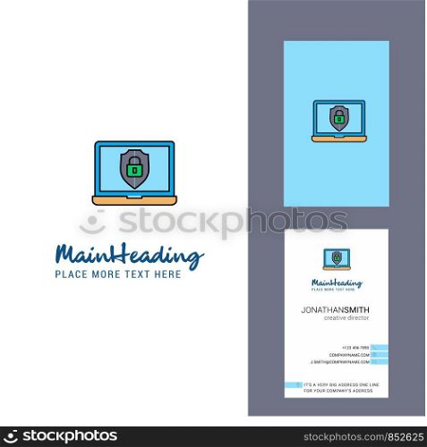 Laptop protected Creative Logo and business card. vertical Design Vector