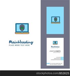 Laptop protected Creative Logo and business card. vertical Design Vector