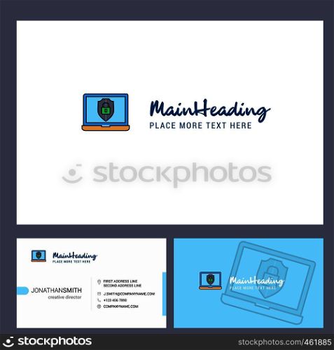 Laptop protected Logo design with Tagline & Front and Back Busienss Card Template. Vector Creative Design