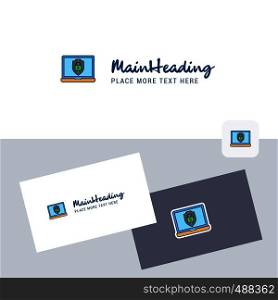 Laptop protected vector logotype with business card template. Elegant corporate identity. - Vector