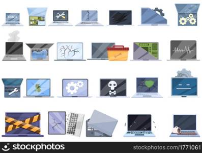 Laptop repair icons set. Cartoon set of laptop repair vector icons for web design. Laptop repair icons set, cartoon style