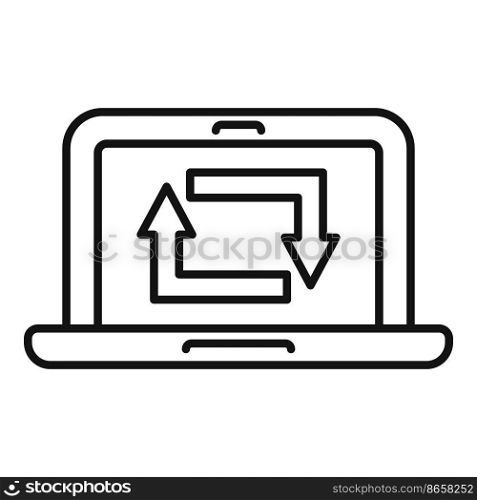 Laptop repost icon outline vector. Repost page. Data check. Laptop repost icon outline vector. Repost page