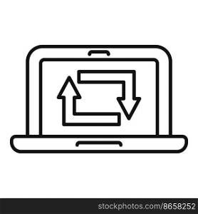 Laptop repost icon outline vector. Repost page. Data check. Laptop repost icon outline vector. Repost page
