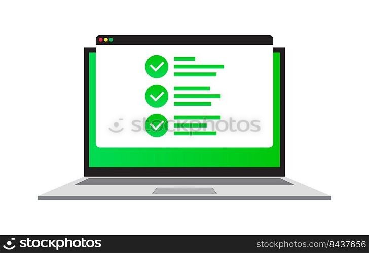 Laptop screen approval. Vector illustration. stock image. EPS 10.. Laptop screen approval. Vector illustration. stock image. 