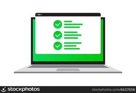 Laptop screen approval. Vector illustration. stock image. EPS 10.. Laptop screen approval. Vector illustration. stock image. 