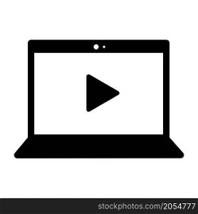 Laptop screen with play button. App element. Computer sign. Technology concept. Vector illustration. Stock image. EPS 10.. Laptop screen with play button. App element. Computer sign. Technology concept. Vector illustration. Stock image.
