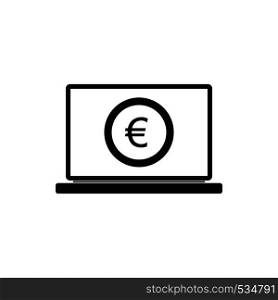 Laptop screen with the euro sign icon in simple style on a white background. Laptop screen with the euro sign icon simple style