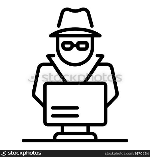 Laptop secret hacker icon. Outline laptop secret hacker vector icon for web design isolated on white background. Laptop secret hacker icon, outline style