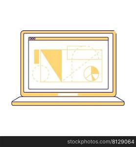 Laptop semi flat color vector element. Full sized object on white. Architect project software. Computer program simple cartoon style illustration for web graphic design and animation. Laptop semi flat color vector element