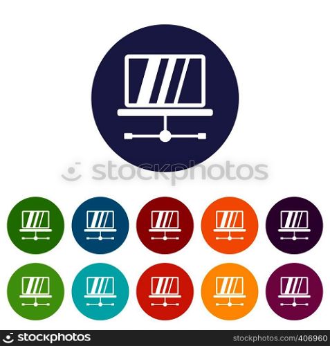 Laptop set icons in different colors isolated on white background. Laptop set icons