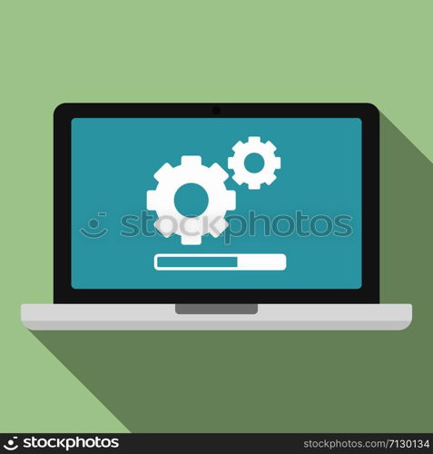 Laptop software update icon. Flat illustration of laptop software update vector icon for web design. Laptop software update icon, flat style