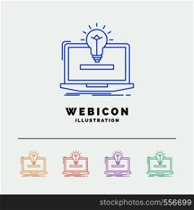 laptop, solution, idea, bulb, solution 5 Color Line Web Icon Template isolated on white. Vector illustration. Vector EPS10 Abstract Template background
