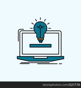 laptop, solution, idea, bulb, solution Flat Icon. green and Yellow sign and symbols for website and Mobile appliation. vector illustration. Vector EPS10 Abstract Template background