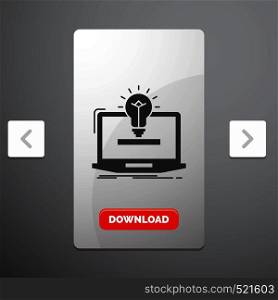 laptop, solution, idea, bulb, solution Glyph Icon in Carousal Pagination Slider Design & Red Download Button. Vector EPS10 Abstract Template background