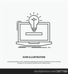laptop, solution, idea, bulb, solution Icon. Line vector gray symbol for UI and UX, website or mobile application