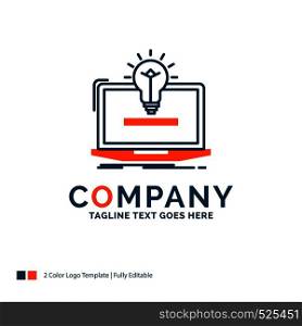 laptop, solution, idea, bulb, solution Logo Design. Blue and Orange Brand Name Design. Place for Tagline. Business Logo template.