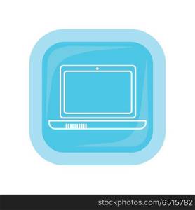 Laptop Square Icon. Laptop square icon. Laptop with blank display. Concept of IT communication, e-learning, internet network. White and blue icon in line design. Isolated object on white background. Vector illustration