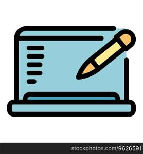 Laptop stylus icon outline vector. Design pad. Draw signature color flat. Laptop stylus icon vector flat