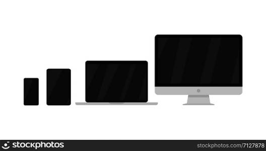 laptop, tablet computer, monitor and phone template in flat style vector. laptop, tablet computer, monitor and phone template in flat style