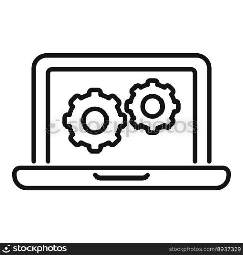 Laptop technical document icon outline vector. Paper manual. Page gear. Laptop technical document icon outline vector. Paper manual
