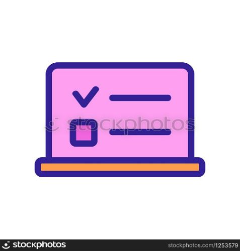 Laptop test icon vector. Thin line sign. Isolated contour symbol illustration. Laptop test icon vector. Isolated contour symbol illustration