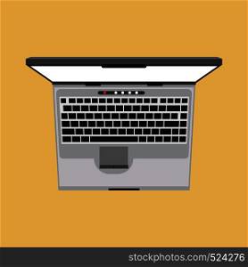 Laptop top view vector icon business screen blank. Above notebook flat display PC equipment. Office device personal portable
