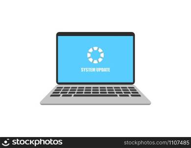 laptop update in flat style on a white background, vector. laptop update in flat style on a white background
