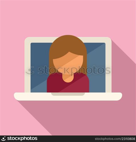 Laptop video call icon flat vector. Student course. Web education. Laptop video call icon flat vector. Student course