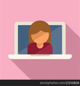 Laptop video call icon flat vector. Student course. Web education. Laptop video call icon flat vector. Student course