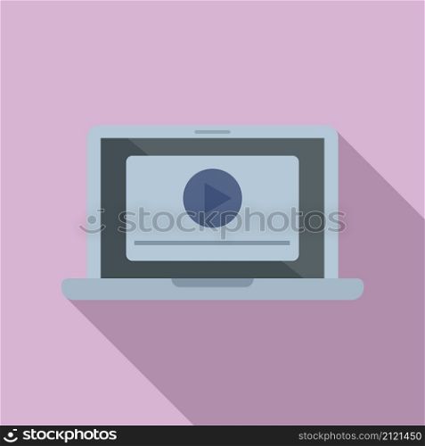 Laptop video editing icon flat vector. Screen camera. Film editor. Laptop video editing icon flat vector. Screen camera
