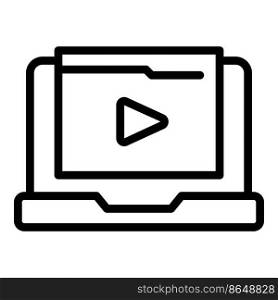Laptop video icon outline vector. Online tutorial. Watch button. Laptop video icon outline vector. Online tutorial