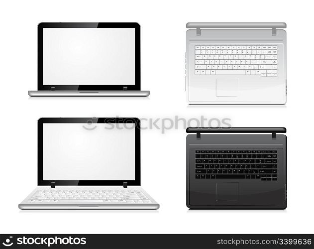 laptop view from the front and top. Vector illustration on white