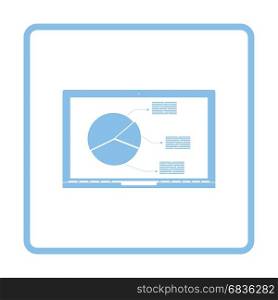 Laptop with analytics diagram icon. Blue frame design. Vector illustration.