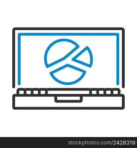 Laptop With Analytics Diagram Icon. Editable Bold Outline With Color Fill Design. Vector Illustration.