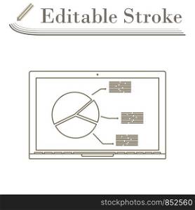 Laptop With Analytics Diagram Icon. Editable Stroke Simple Design. Vector Illustration.