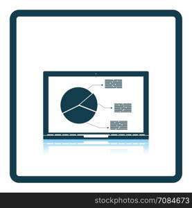 Laptop with analytics diagram icon. Shadow reflection design. Vector illustration.