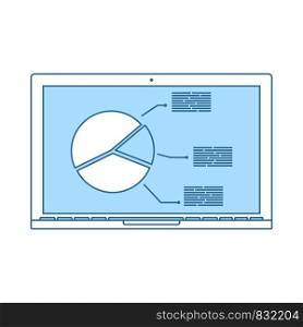Laptop With Analytics Diagram Icon. Thin Line With Blue Fill Design. Vector Illustration.