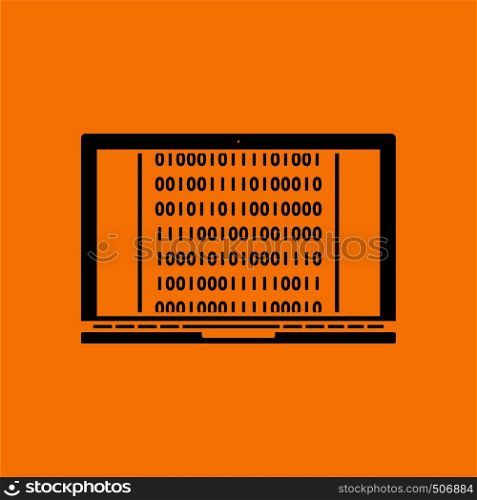 Laptop With Binary Code Icon.Black on Orange background. Vector illustration.