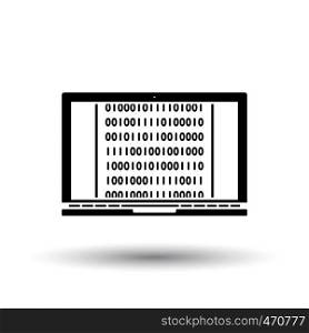 Laptop With Binary Code Icon. Black on White Background With Shadow. Vector Illustration.