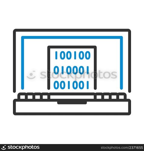 Laptop With Binary Code Icon. Editable Bold Outline With Color Fill Design. Vector Illustration.