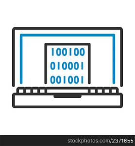 Laptop With Binary Code Icon. Editable Bold Outline With Color Fill Design. Vector Illustration.