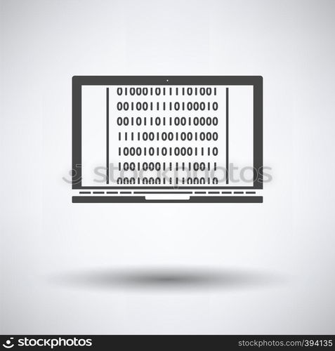 Laptop With Binary Code Icon on gray background, round shadow. Vector illustration.