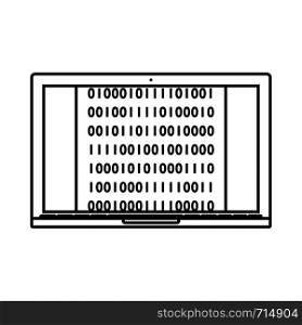 Laptop With Binary Code Icon. Outline Simple Design. Vector Illustration.