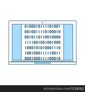 Laptop With Binary Code Icon. Thin Line With Blue Fill Design. Vector Illustration.