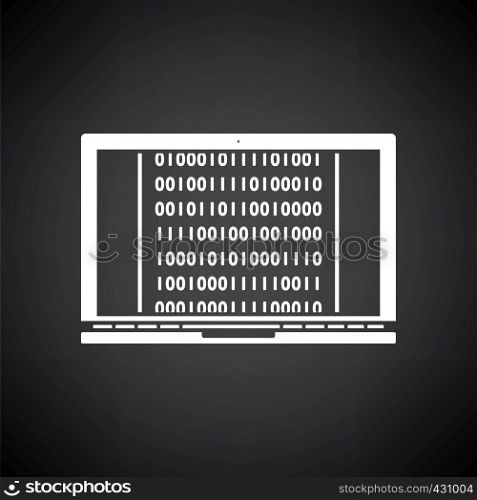 Laptop With Binary Code Icon. White on Black Background Design. Vector Illustration.