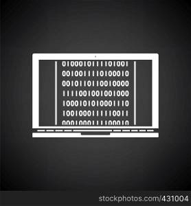 Laptop With Binary Code Icon. White on Black Background Design. Vector Illustration.